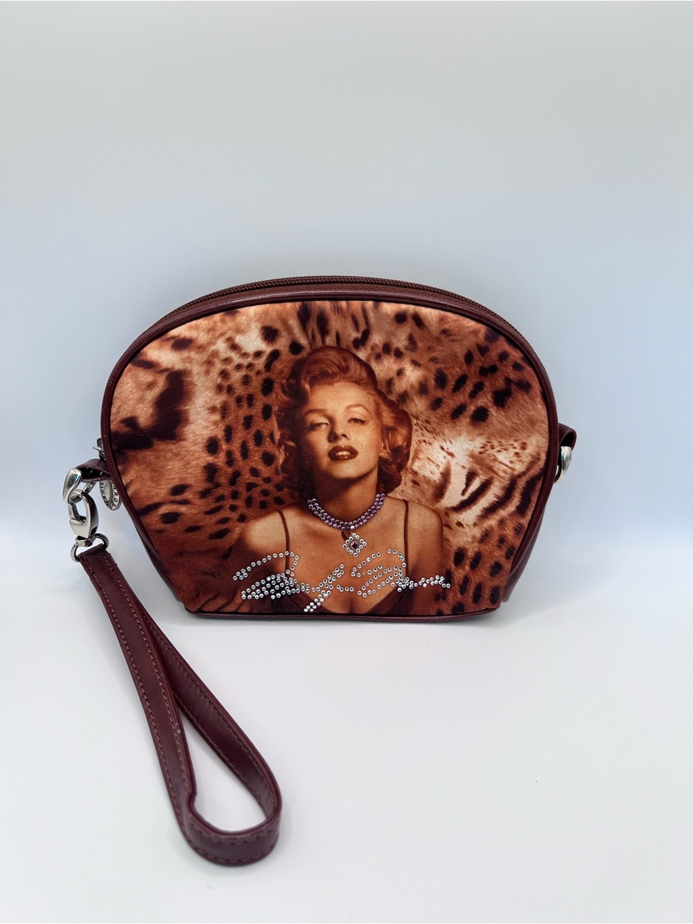Marilyn Monroe Wristlet Bag Animal Print Rhinestone Signature Brown Y2K